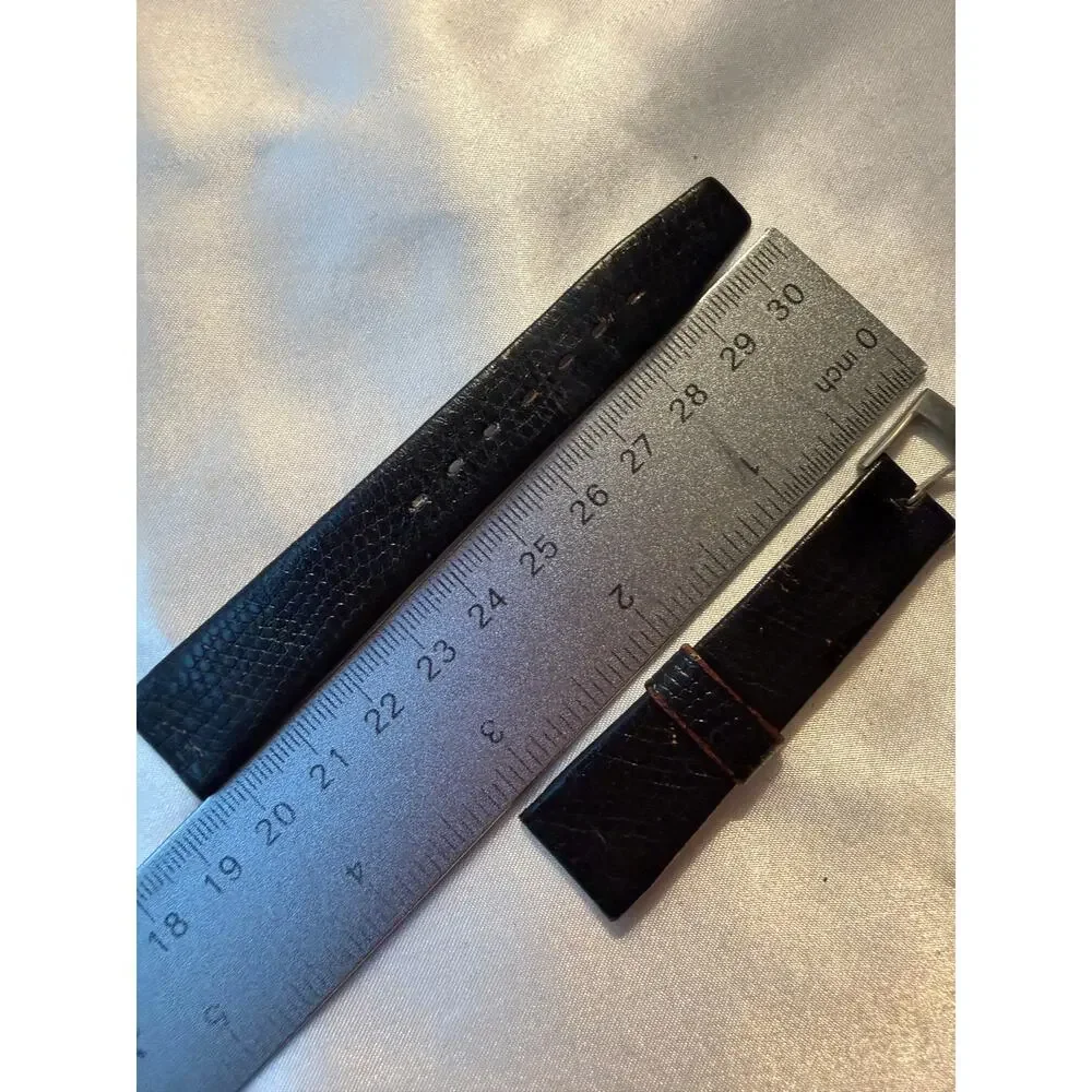 Vintage Black Lizard Grain Leather Watch Band Strap 20mm to 16mm Taper (CCC123)